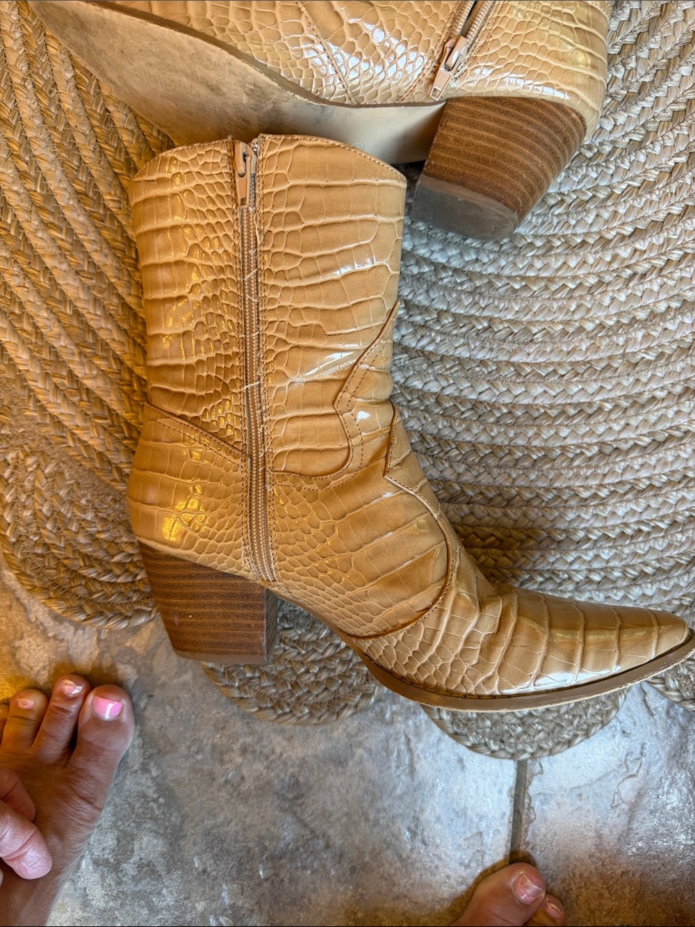 Coconuts by Matisse Beige Croc-Embossed Pointed Toe Heeled Boots - Picture 6 of 10